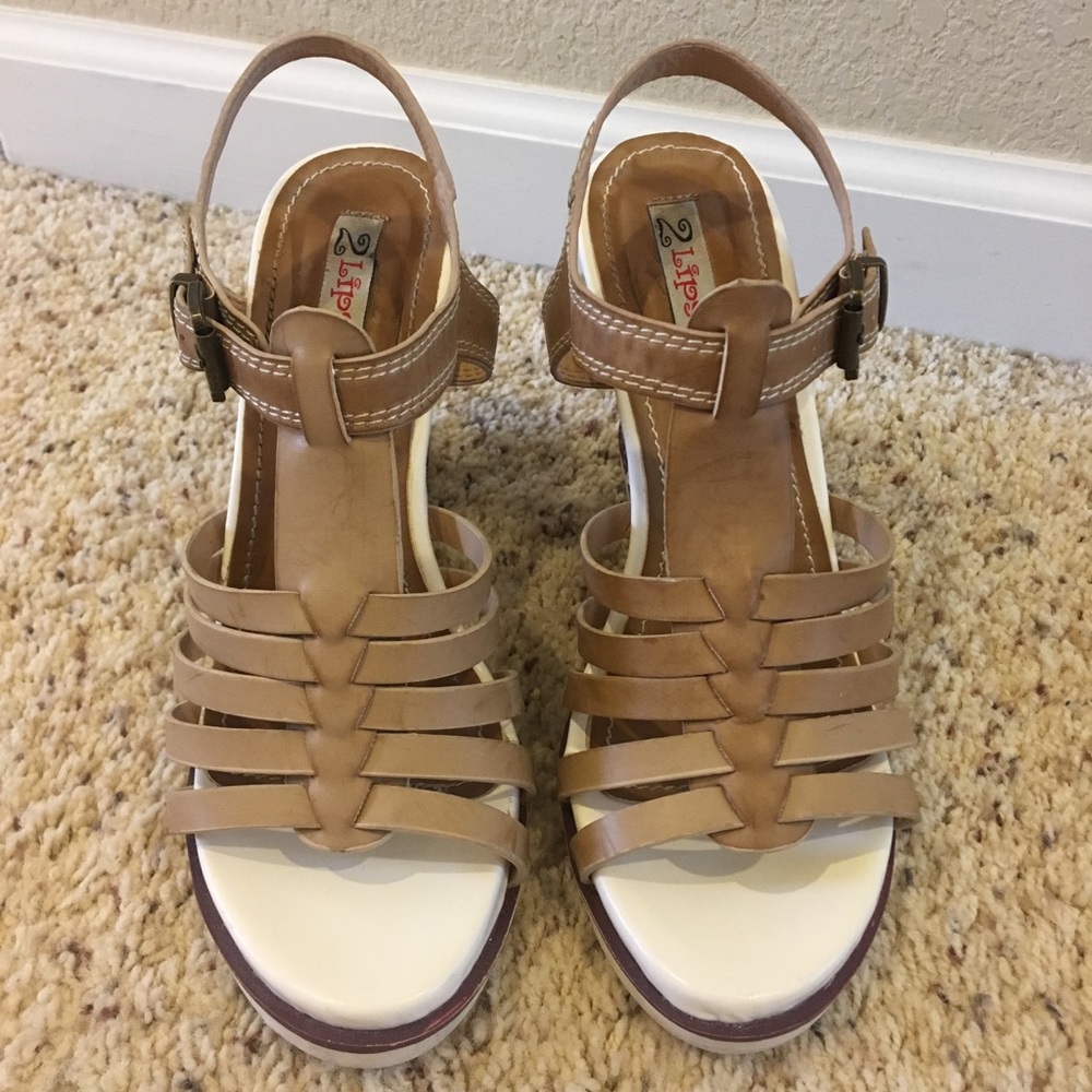 Fun Tan Leather Wedge Sandals 👡 Sz 8.5 - Picture 2 of 7